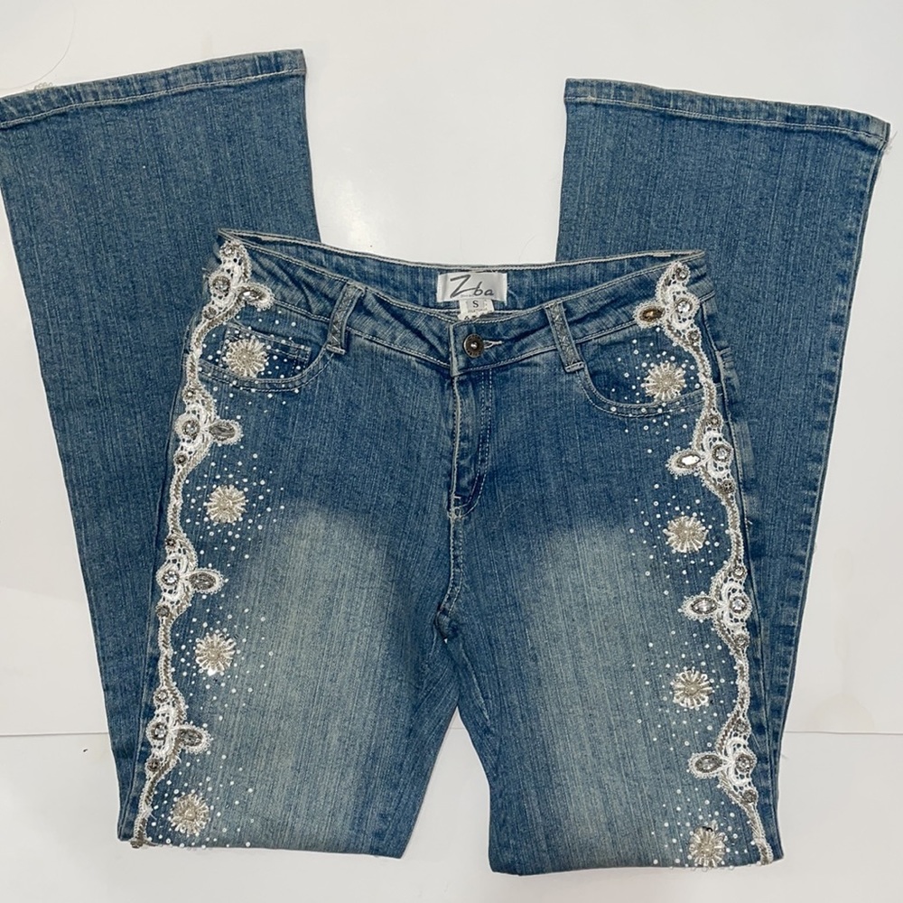 Retro Beaded Low Rise Denim Jeans